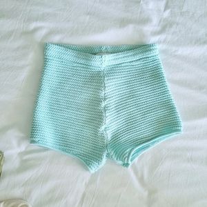 Ronny Kobo Collection High Waist Crochet Shorts in Mint